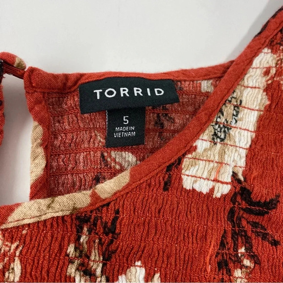 Torrid 5X Babydoll Crinkle Gauze Midi Top Orange Floral Women's Plus Stretch - Picture 5 of 7